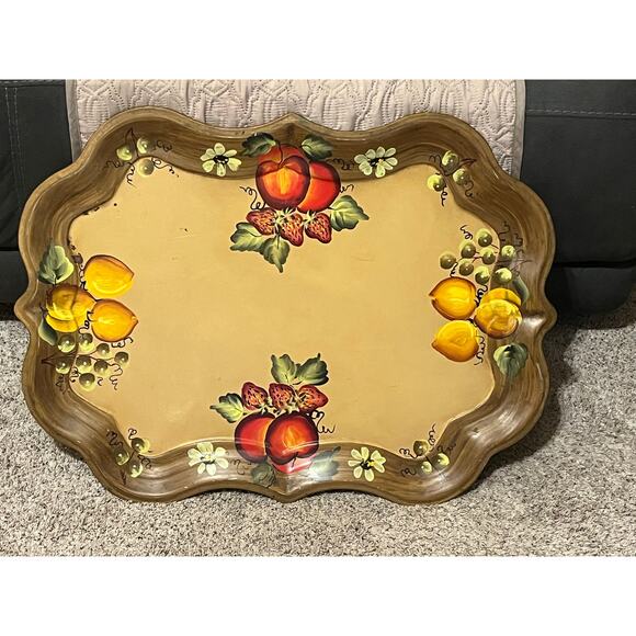NASHCO Tole Hand-Painted Toleware Tray Fruit Flowers Large  27" x 20” - Picture 1 of 15